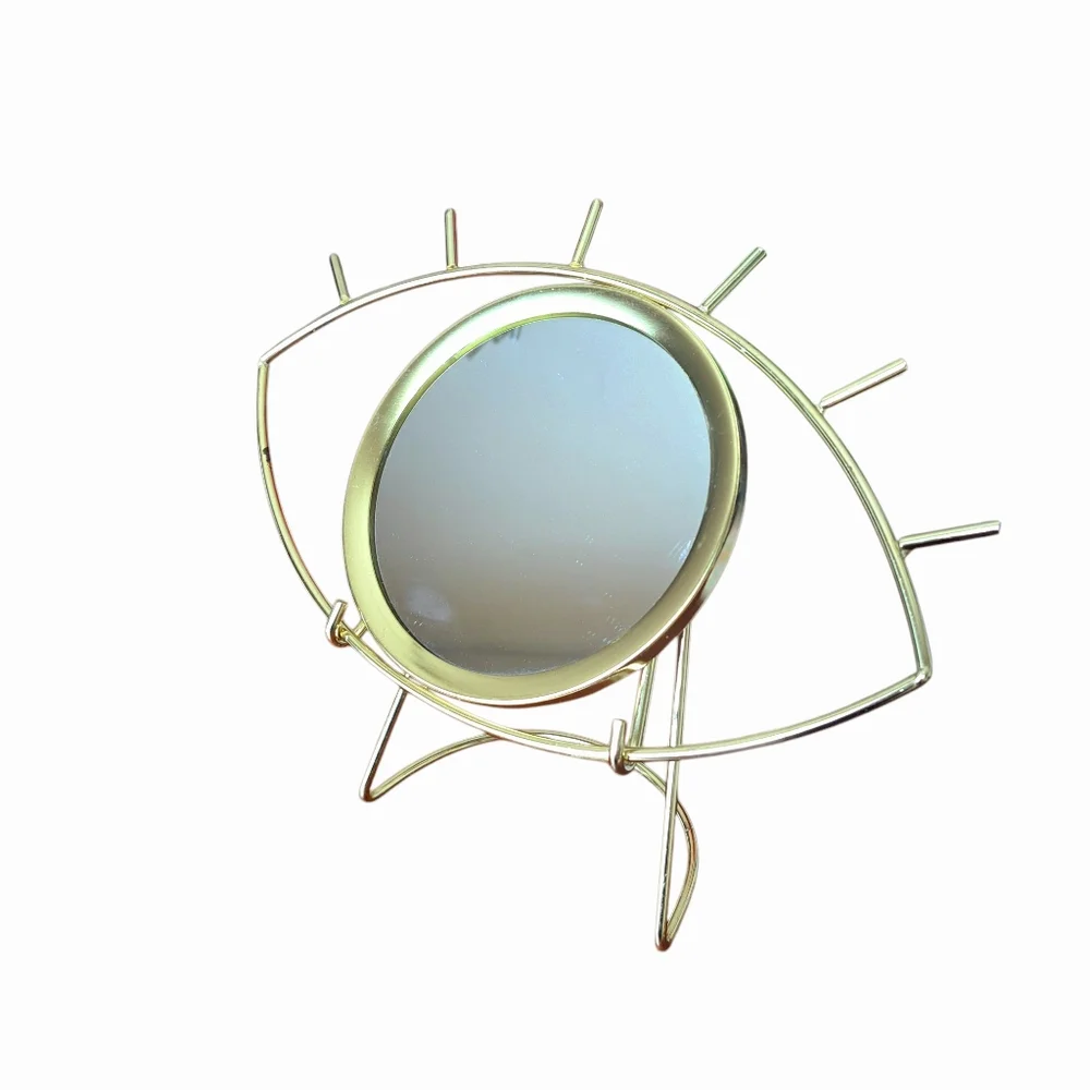 Eyelash Mirror Framed Gold Metal With Stand - Picture 6 of 10
